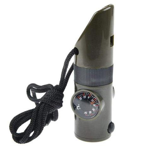 7in1 Hätäpilli kompassilla lämpötilamittarilla suurennuslasilla ja LED taskulampulla-Jahtimaailma.fi
